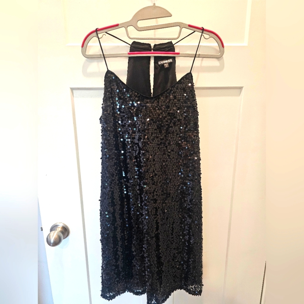 Express Black Sequin Midi Dress